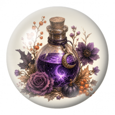 Cabochon en Verre Illustré Potion Violette aux Fleurs 12 à 25mm pour la Création de Bijoux Fantaisie - DIY
