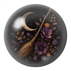 Cabochon en Verre Illustré Balai de Sorcière Fleuri 12 à 25mm pour la Création de Bijoux Fantaisie - DIY