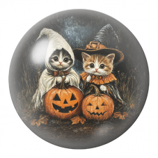 Cabochon en Verre Illustré Deux Chatons d’Halloween aux Citrouilles 12 à 25mm pour la Création de Bijoux Fantaisie - DIY