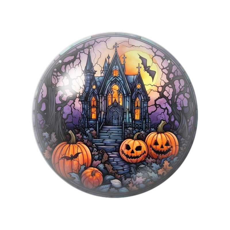 Cabochon en Verre Illustré Manoir Gothique et Citrouilles 12 à 25mm