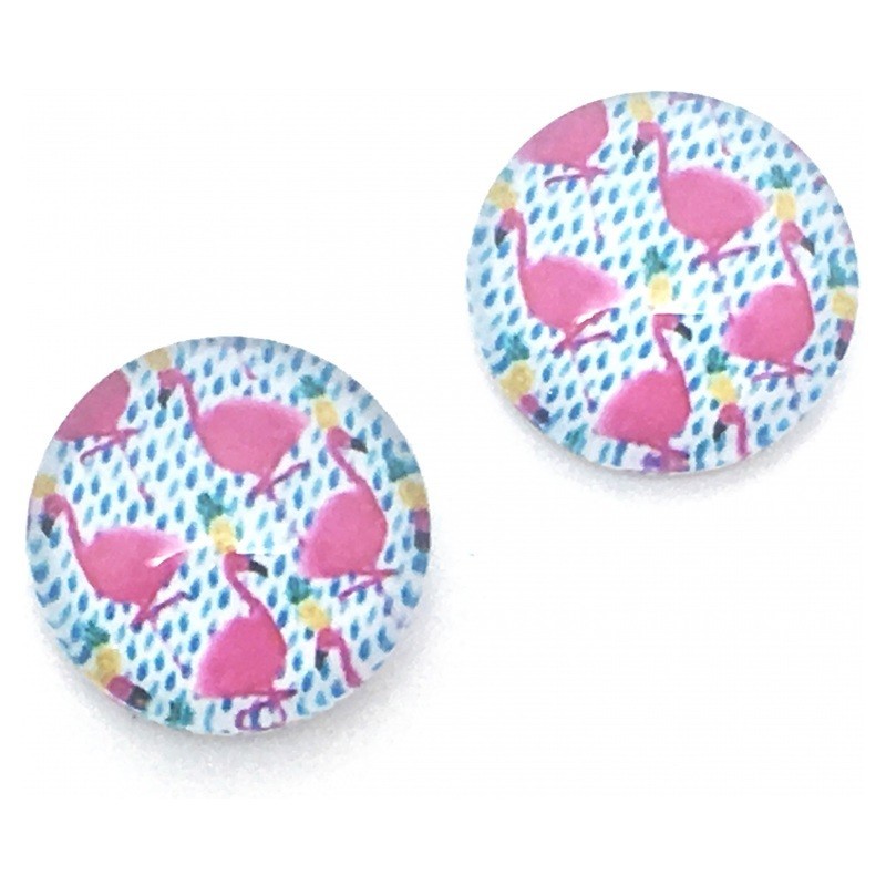 Lot de 2 Cabochons en Verre Flamants Roses Tropicaux 12mm