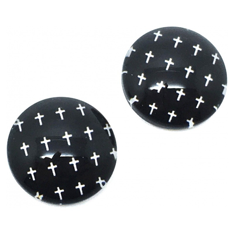 Lot de 2 Cabochons en Verre Croix Blanches Gothiques 12mm