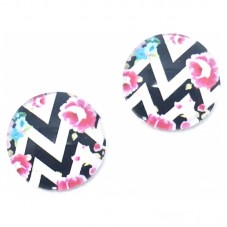 Lot de 2 Cabochons en Verre Chevrons et Fleurs Roses 12mm pour la Création de Bijoux Fantaisie - DIY
