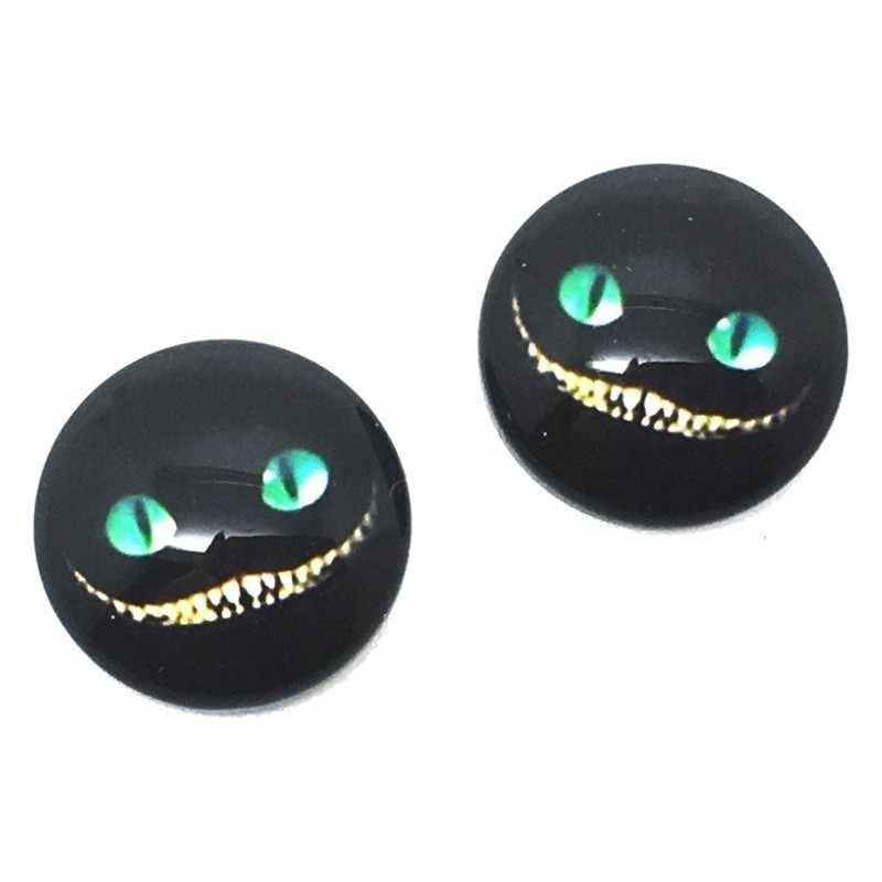 Lot de 2 Cabochons en Verre Chat du Cheshire Noir 12mm
