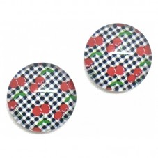 Lot de 2 Cabochons en Verre Cerises sur Damier 12mm pour la Création de Bijoux Fantaisie - DIY