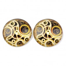 Lot de 2 Cabochons en Verre Rouages Steampunk Dorés 12mm pour la Création de Bijoux Fantaisie - DIY