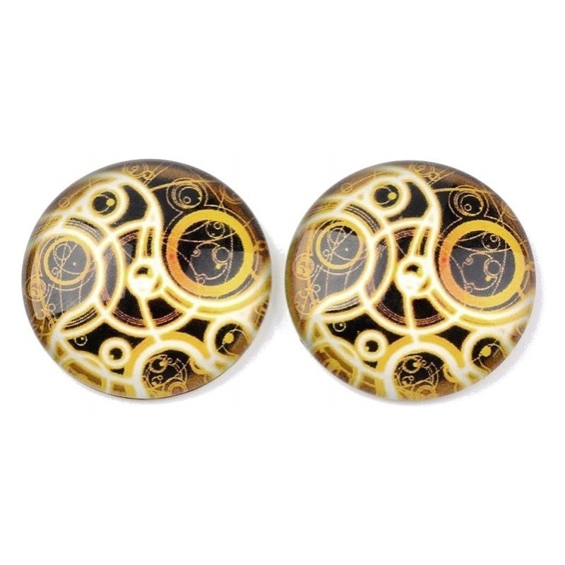 Lot de 2 Cabochons en Verre Rouages Steampunk Dorés 12mm