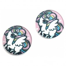 Lot de 2 Cabochons en Verre Petit Poney Multicolore 12mm pour la Création de Bijoux Fantaisie - DIY