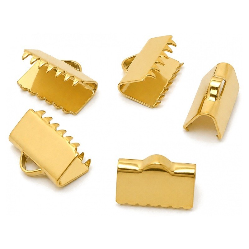5 Embouts Pinces Griffes en Acier Inoxydable Doré Or 18K pour Ruban 10mm