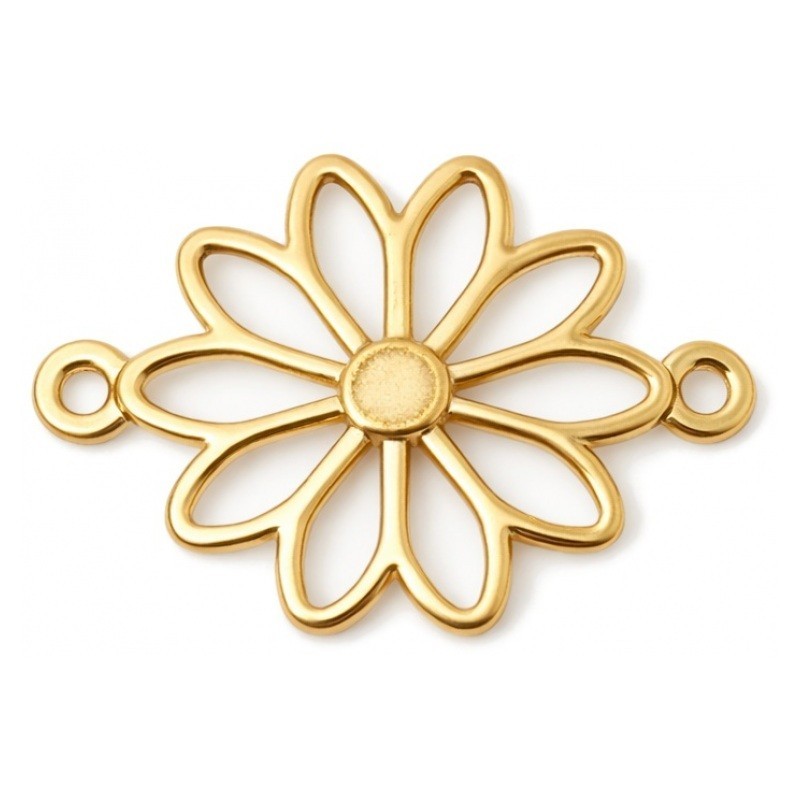 4 Connecteurs Fleur en Métal Doré 25x19mm