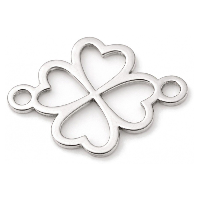 Connecteur Trèfle à Quatre Feuilles en Acier Inoxydable Argenté 12x9mm pour la Création de Bijoux Fantaisie - DIY