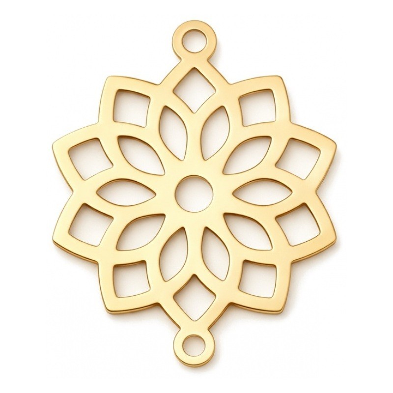 Connecteur Mandala Floral en Acier Inoxydable Doré 22x17mm pour la Création de Bijoux Fantaisie - DIY