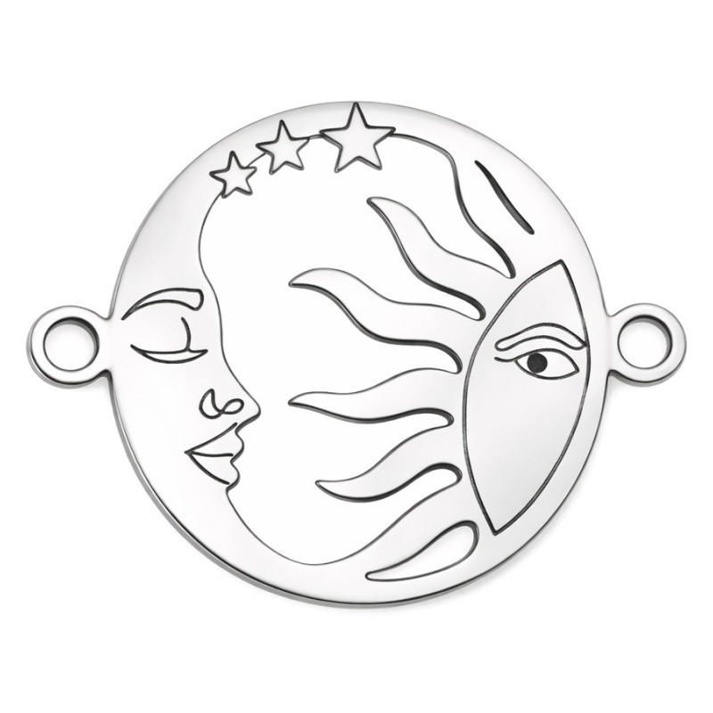 Connecteur Soleil Lune en Acier Inoxydable Argenté 20x15mm