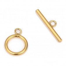 Fermoir Toggle Doré en Acier Inoxydable pour Bracelet 15mm pour la Création de Bijoux Fantaisie - DIY