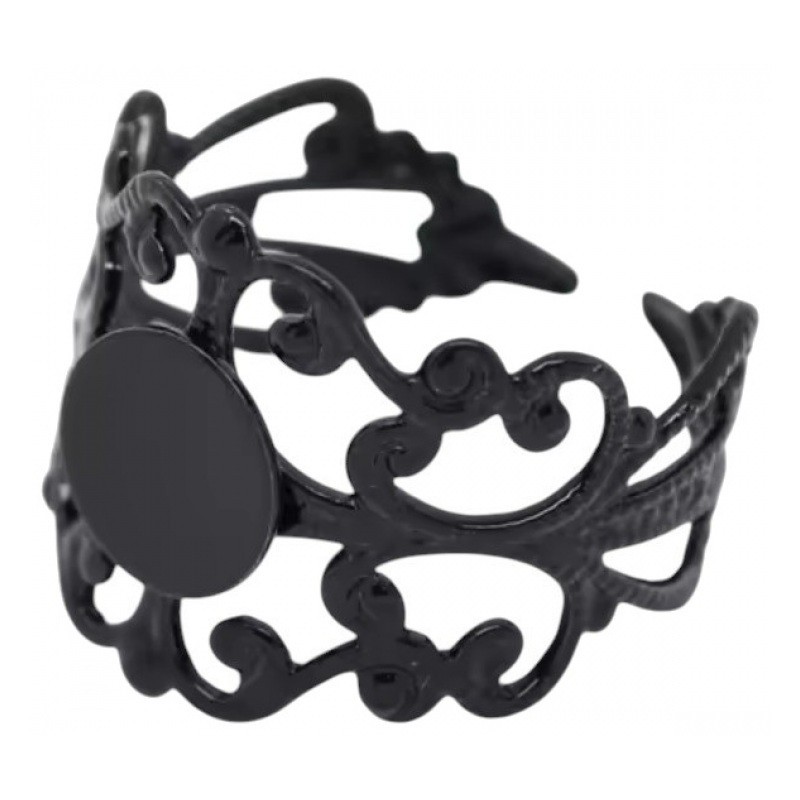 2 Supports Bague Ajustable Ajourée Noir 8mm