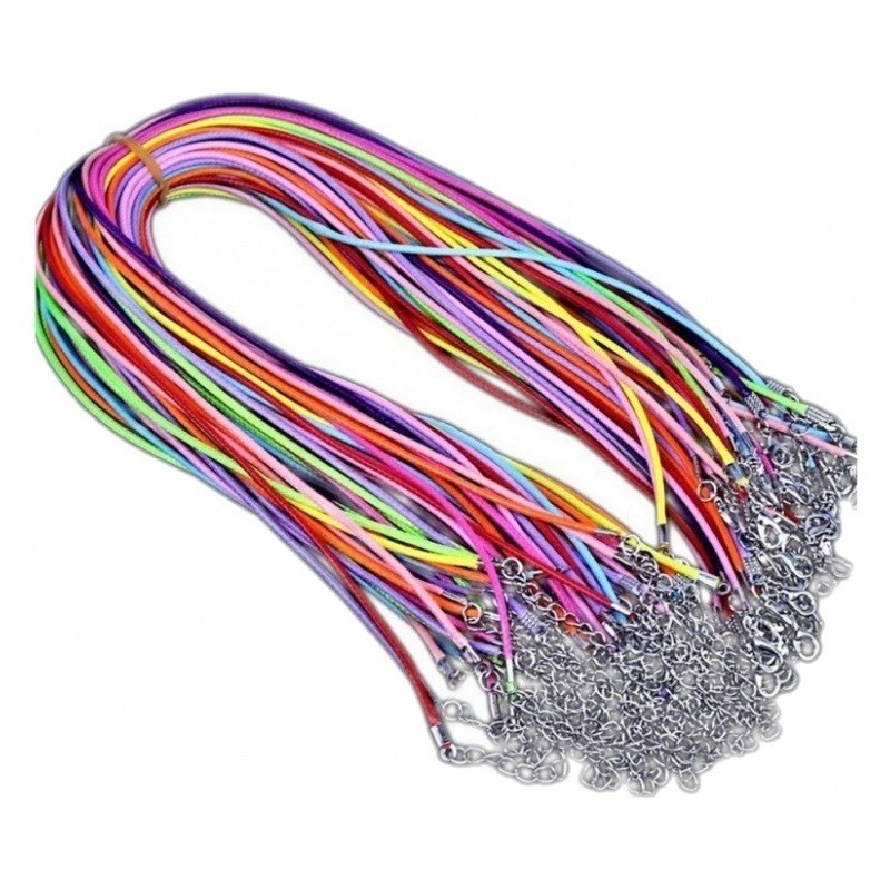 5 Colliers en Cordon Ciré 1,5mm Métal Argenté 45cm de long