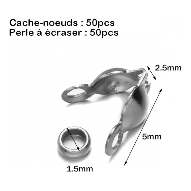 100 Pièces Cache-Noeuds Connecteurs Fermoirs Attaches en Acier Inoxydable 2,5x5 - 3,2x6,3 ou 4x8mm