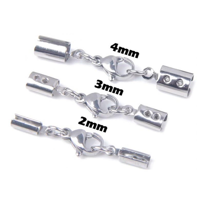 2 Fermoirs Embouts Attaches en Acier Inoxydable pour Cordon 2, 3 ou 4mm