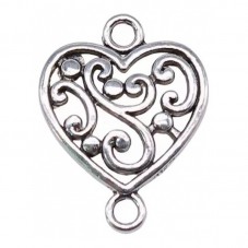 4 Connecteurs Coeur Argenté 19x15mm Saint Valentin pour la Création de Bijoux Fantaisie - DIY