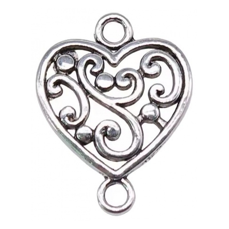 4 Connecteurs Coeur Argenté 19x15mm Saint Valentin