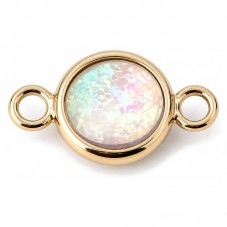 2 Connecteurs en Métal Doré Cabochon Blanc Irisé en Résine 16x10mm pour la Création de Bijoux Fantaisie - DIY