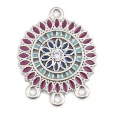2 Connecteurs Mandala en Émail Métal Argenté 28x22mm pour la Création de Bijoux Fantaisie - DIY