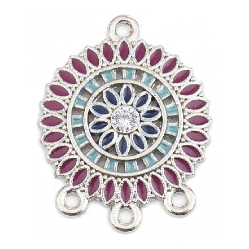 2 Connecteurs Mandala en Émail Métal Argenté 28x22mm