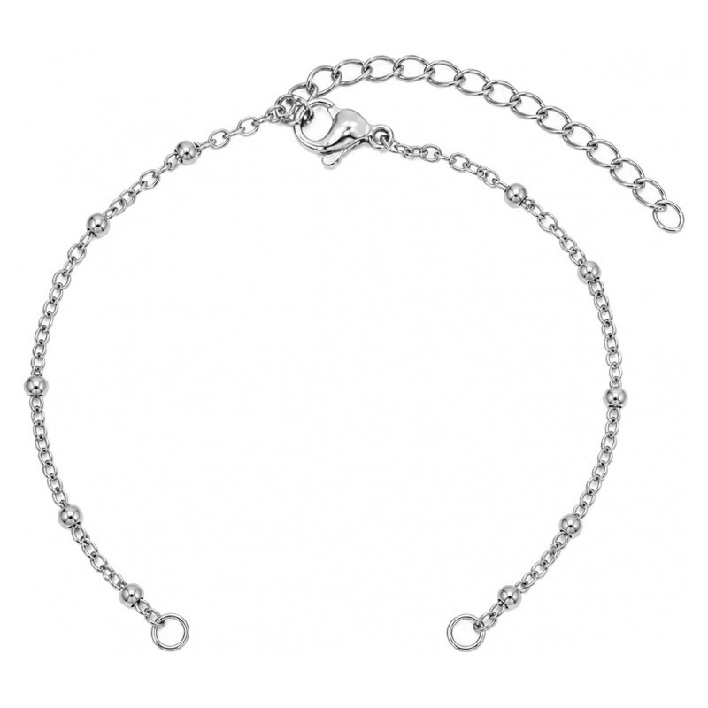 Support Bracelet Connecteur Chaîne à Mailles Argenté avec Perles en Acier Inoxydable 2mm