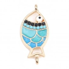 2 Connecteurs Poisson en Émail Bleu Métal Doré 29x14mm pour la Création de Bijoux Fantaisie - DIY