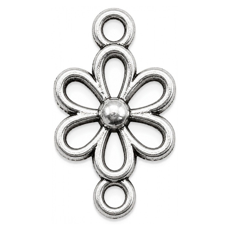4 Connecteurs Fleur Argenté 15x9mm