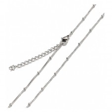 Collier Chaîne Extra Fine Argentée 1mm avec Perles en Acier Inoxydable - 45cm Long