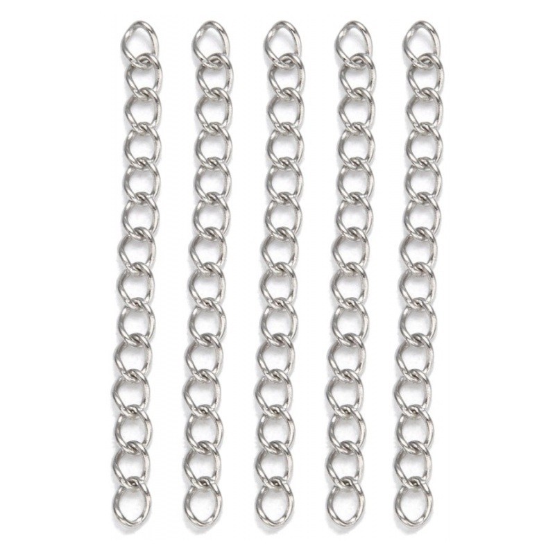5 Chaînes, Chaînettes d'Extension en Acier Inoxydable Argenté 40mm
