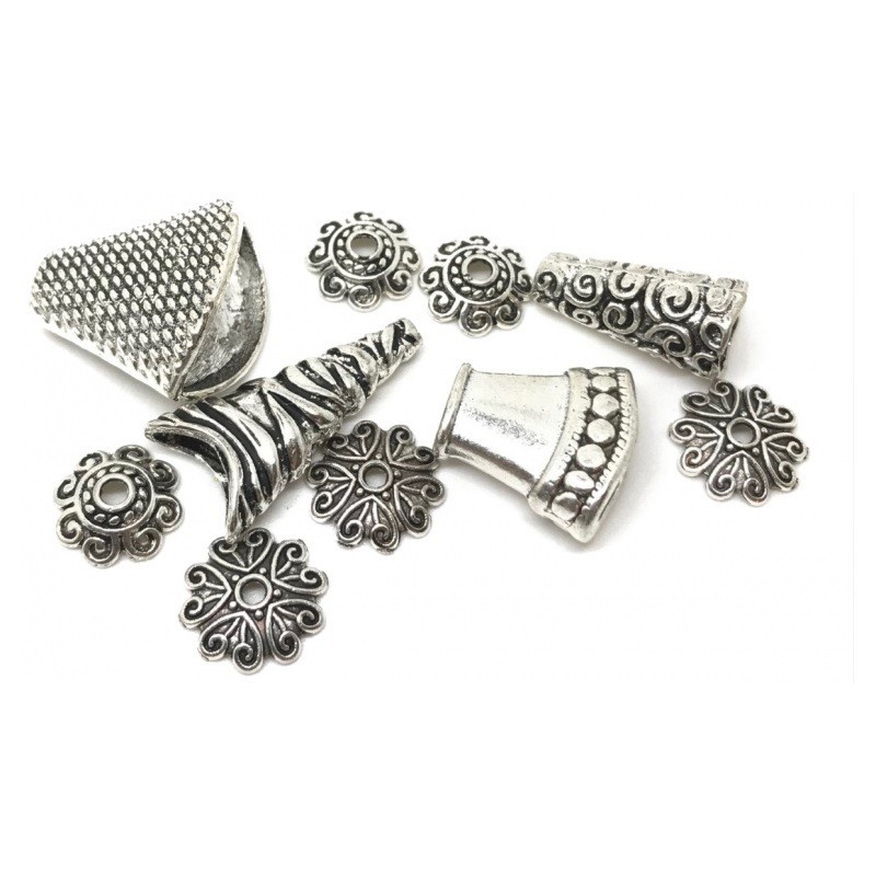 10 Coupelles Calottes Mixtes pour Perles Argenté 10-24x10-20mm