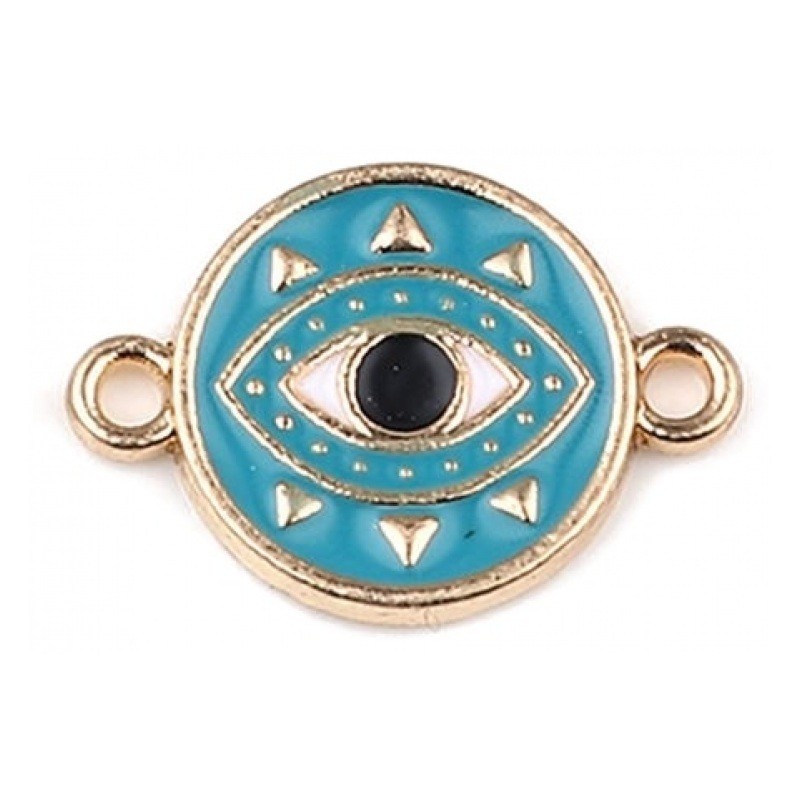 2 Connecteurs Oeil en Émail Bleu Métal Doré 19x13mm