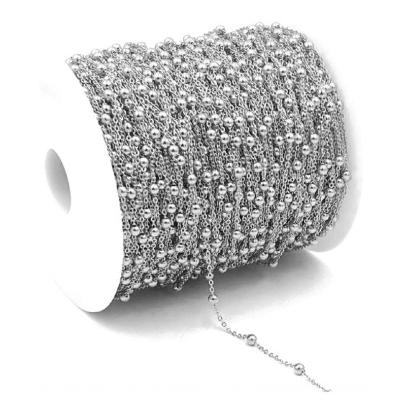 1 Mètre de Chaine Fine à Mailles avec Perles en Acier Inoxydable 1,5mm
