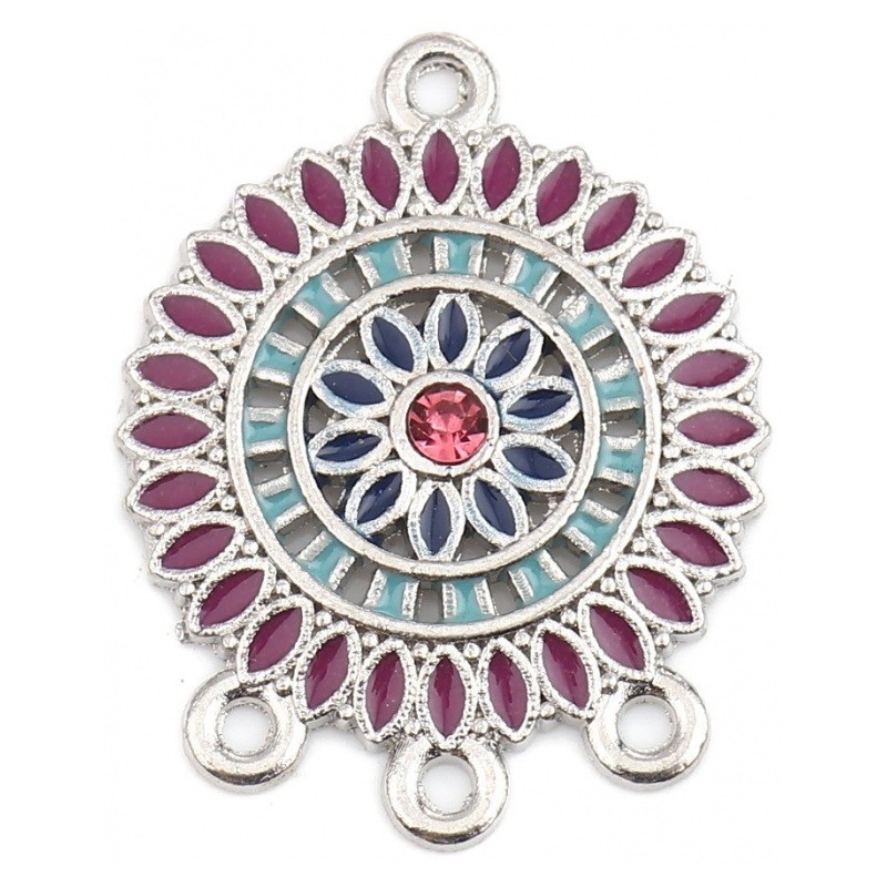 2 Connecteurs Mandala en Émail Métal Argenté 28x22mm