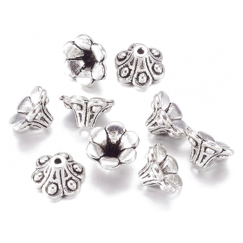 5 Coupelles Calottes pour Perles Cône Argenté 10x6mm