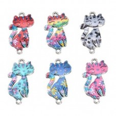 4 Connecteurs Chat en Émail Coloré 29x16mm pour la Création de Bijoux Fantaisie - DIY
