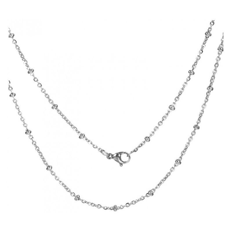 Collier Chaîne Fine Argentée 2x1mm avec Perles en Acier Inoxydable - 50cm Long