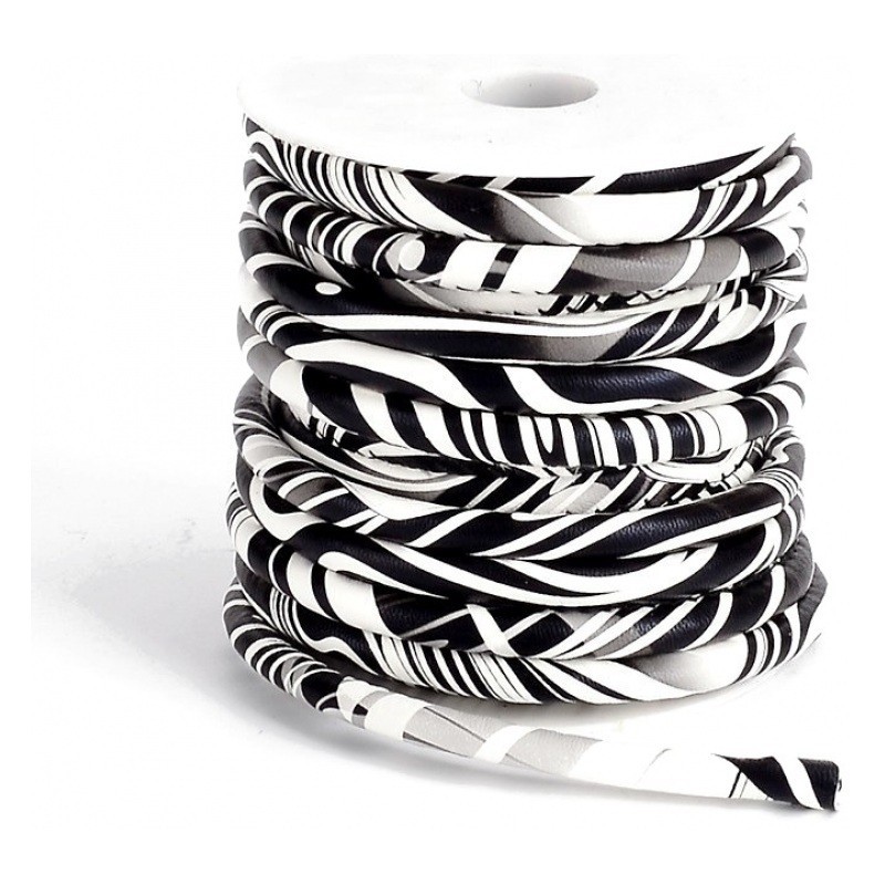 1 Mètre de Cordon en Cuir Véritable Noir et Blanc 6mm