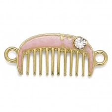 2 Connecteurs Peigne Doré Émail Rose avec Strass 22x15mm pour la Création de Bijoux Fantaisie - DIY