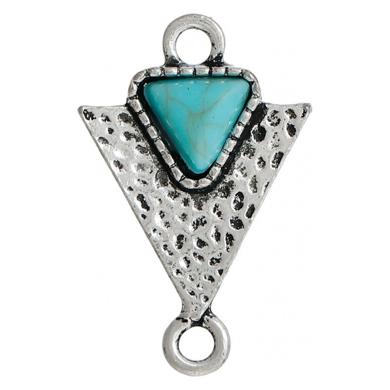 4 Connecteurs Argentés Imitation Pierre Turquoise 23x15mm