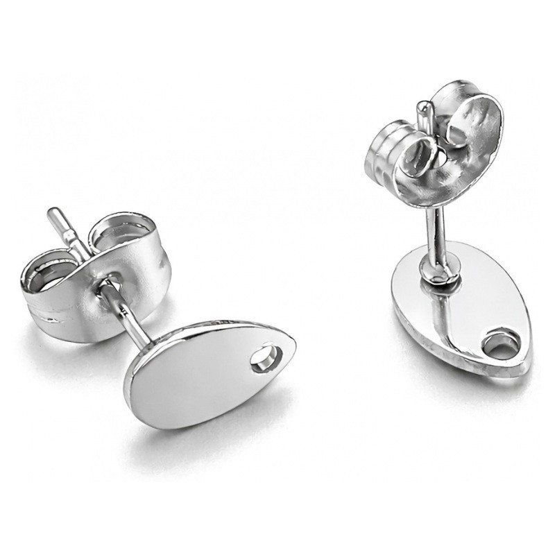 2 Paires de Support Boucle d'Oreille Tige Goutte en Acier Inoxydable Argenté