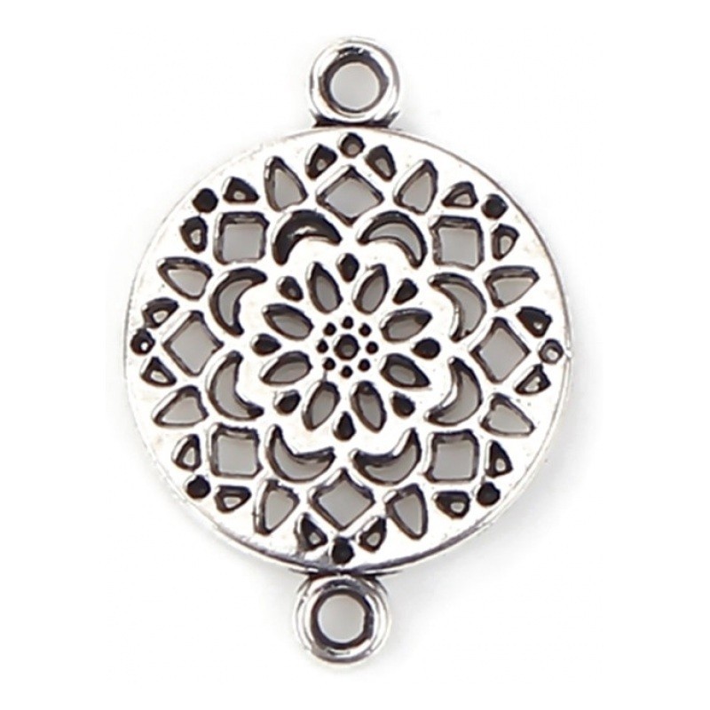 4 Connecteurs Mandala Argenté 20x14mm
