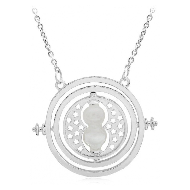 Collier Pendentif Sablier Temps Argenté 5,5cm