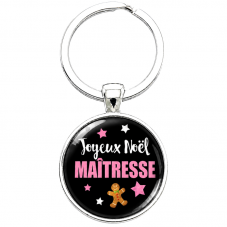 Porte-clé "Joyeux Noël Maîtresse" Noir et Rose pour la Création de Bijoux Fantaisie - DIY