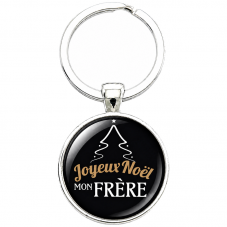 Porte-clé "Joyeux Noël mon Frère" Noir et Doré pour la Création de Bijoux Fantaisie - DIY