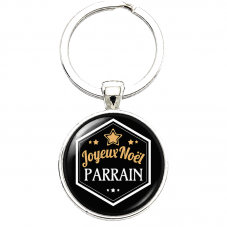 Porte-clé "Joyeux Noël Parrain" Noir et Doré pour la Création de Bijoux Fantaisie - DIY