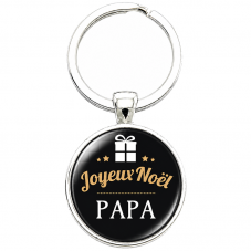 Porte-clé "Joyeux Noël Papa" Noir et Doré pour la Création de Bijoux Fantaisie - DIY