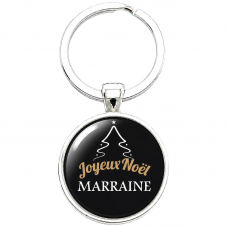 Porte-clé "Joyeux Noël Marraine" Noir et Doré pour la Création de Bijoux Fantaisie - DIY